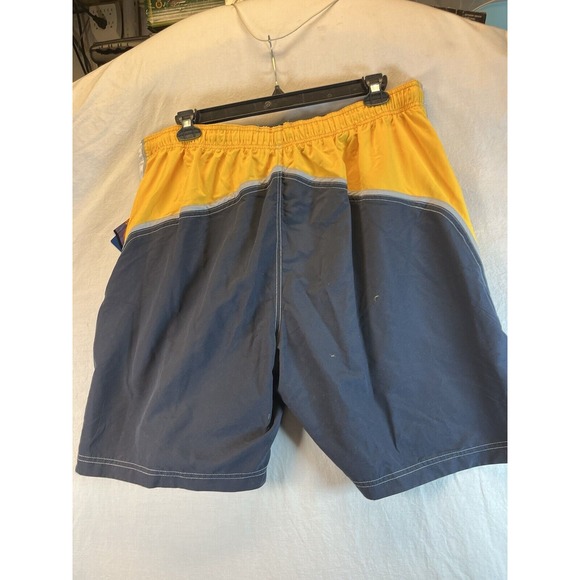 Men's Speedo Board Swim Trunks Navy Blue with White and Yellow Stripes, XXL, New - Picture 7 of 10